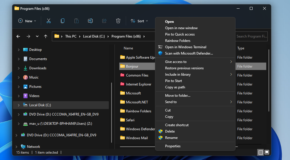 Опция контекстного меню Rainbow Folders 