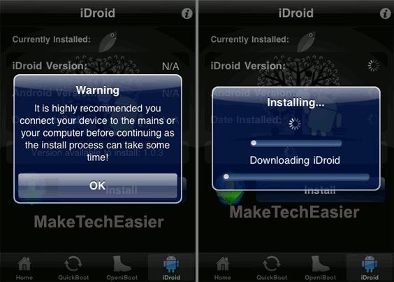 Процесс установки iDroid