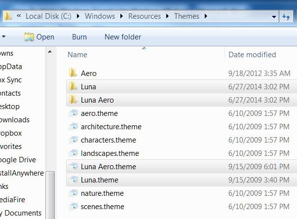 Файлы темы Luna в папке Themes
