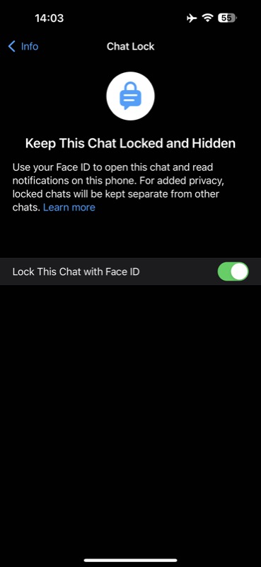 Включение блокировки чата в WhatsApp