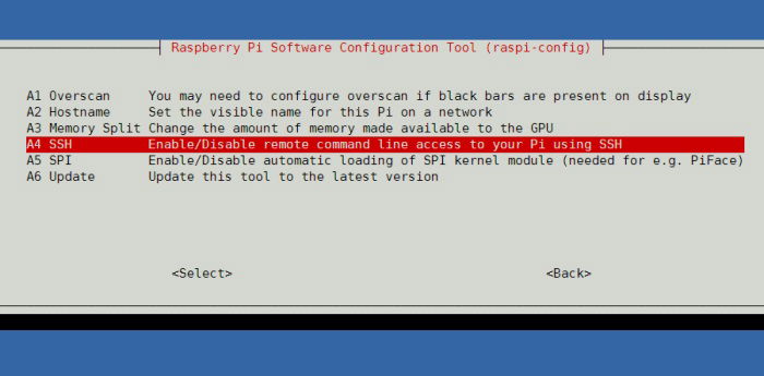 Интерфейс raspi-config с опцией SSH