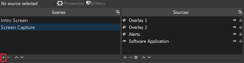 Добавление новой сцены в OBS