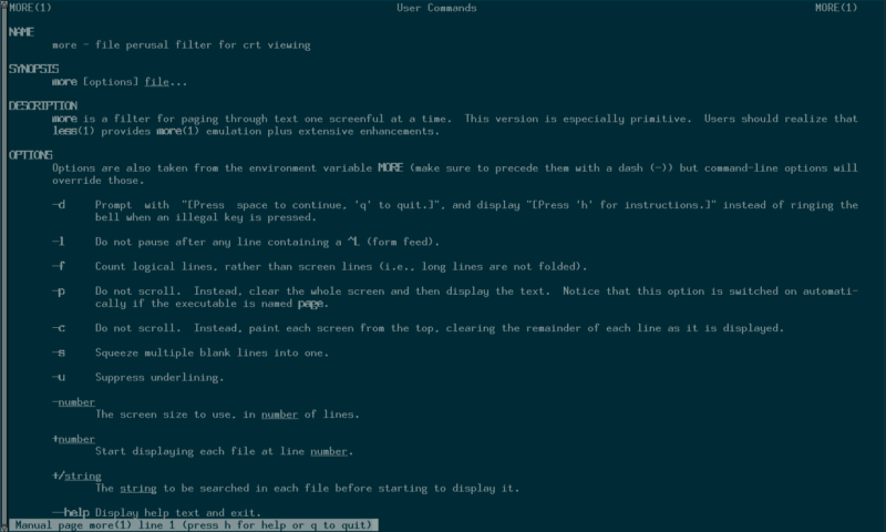 Man-страница утилиты more, пример синопсиса