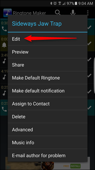 Редактор фрагмента в Ringtone Maker с возможностью точного ввода времени