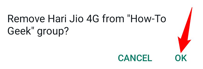 Подтвердите удаление участника, выбрав ОК.