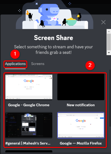 Выберите вкладку «Приложения», затем окно программы для трансляции.