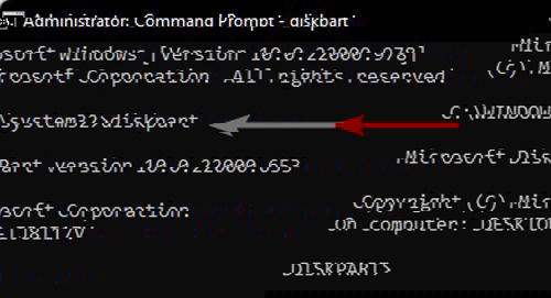 Command Prompt에서 diskpart 실행 화면