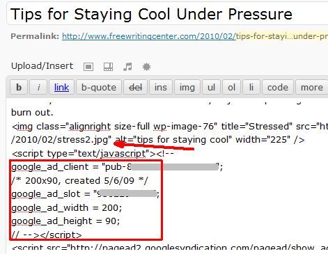 Пример кода Google AdSense, вставляемый в шаблон