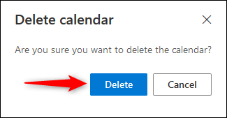 Подтверждение удаления календаря в Outlook Online