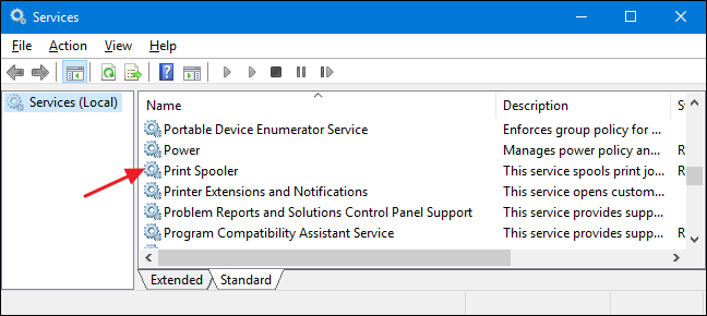 Окно свойств службы Print Spooler