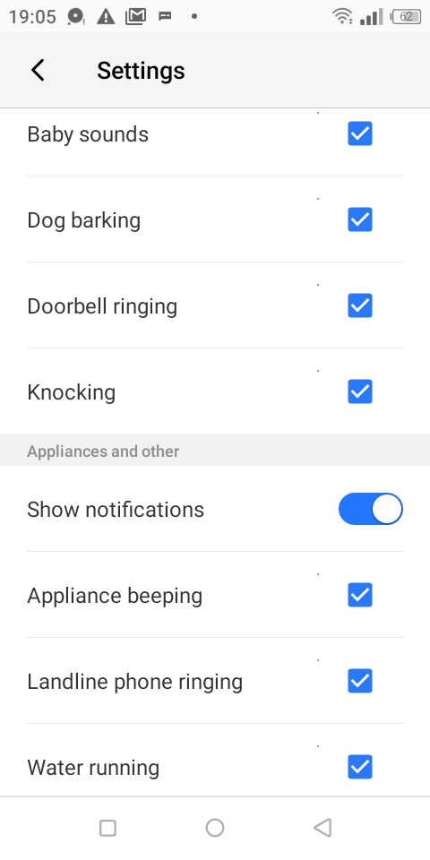 Настройки типов звуков для уведомлений