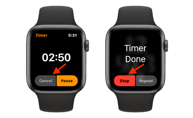 Отмена или остановка таймера на Apple Watch