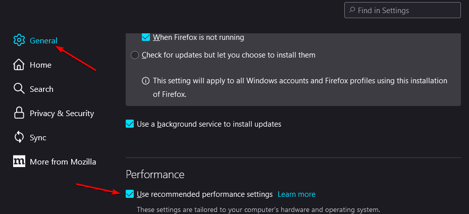 Настройки производительности Firefox