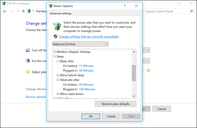 Параметры времени гибернации