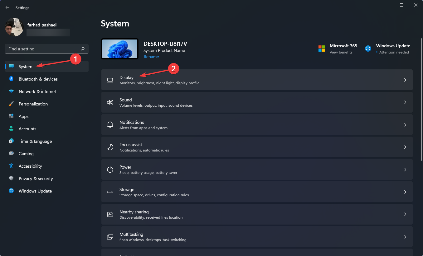 Настройки дисплея Windows
