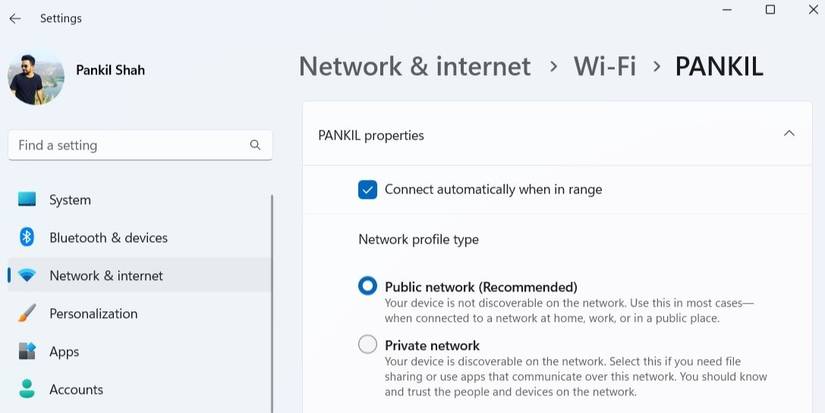 Изменение типа профиля сети через приложение «Параметры» Windows