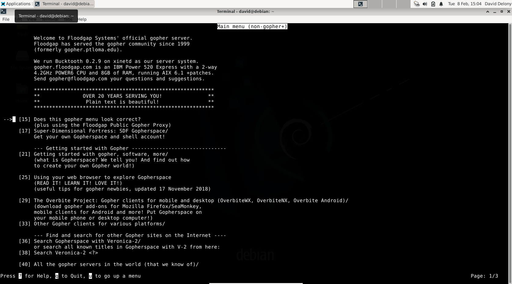 Текстовый клиент Gopher в Debian XFCE