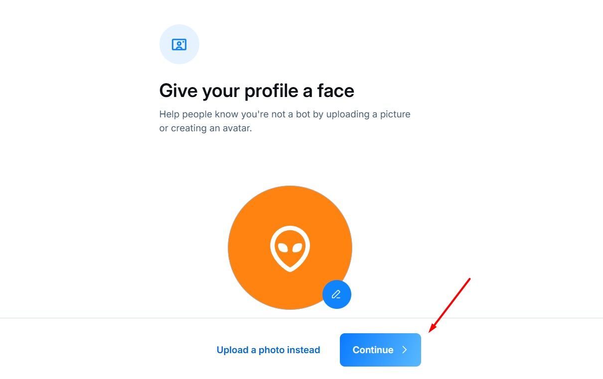 Загрузка фото профиля в процессе создания аккаунта Bluesky.