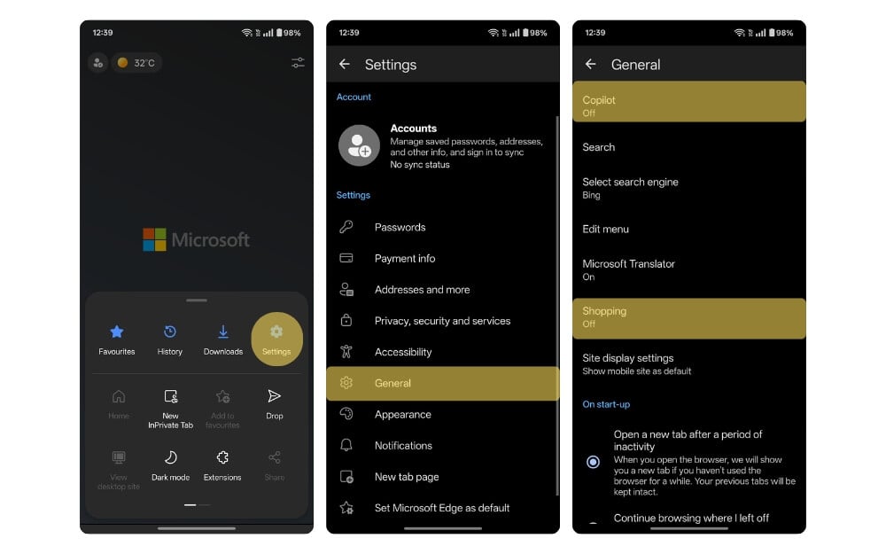 Отключение copilot и shopping в Microsoft Edge