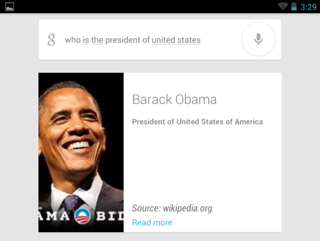 Пример ответов голосового поиска: голос и текст на экране
