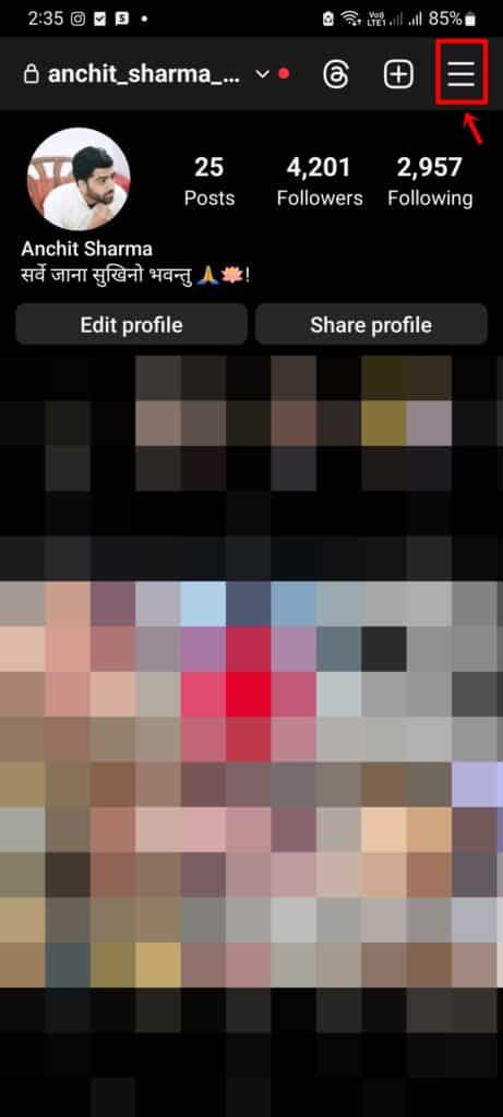 Schermata impostazioni account Instagram