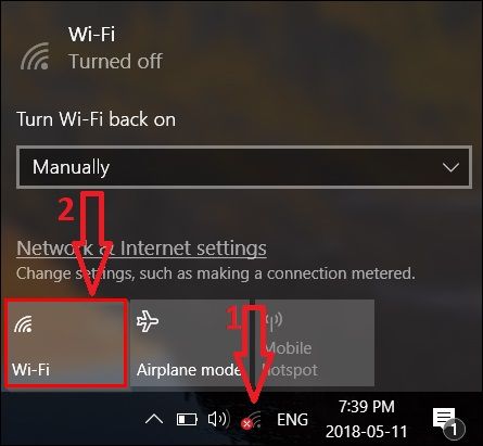 Кнопка включения Wi‑Fi в настройках Windows 10