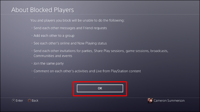 Информация о том, что нельзя делать с заблокированным пользователем