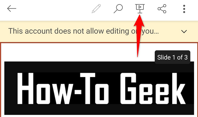 Коснитесь значка монитора вверху экрана, чтобы запустить показ.