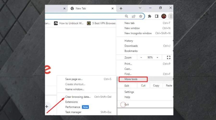 Пункт меню More tools в браузере
