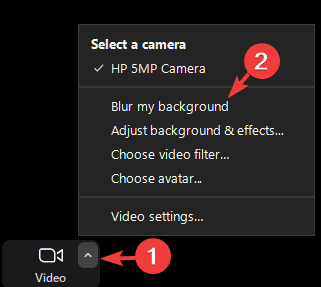 Панель управления Zoom: включая меню для размытия фона
