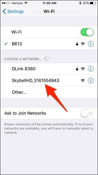Подключение к Wi‑Fi SSID устройства SkyBell HD
