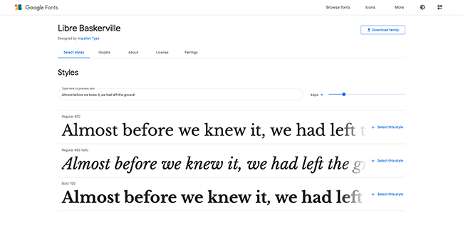 Страница шрифта Libre Baskerville