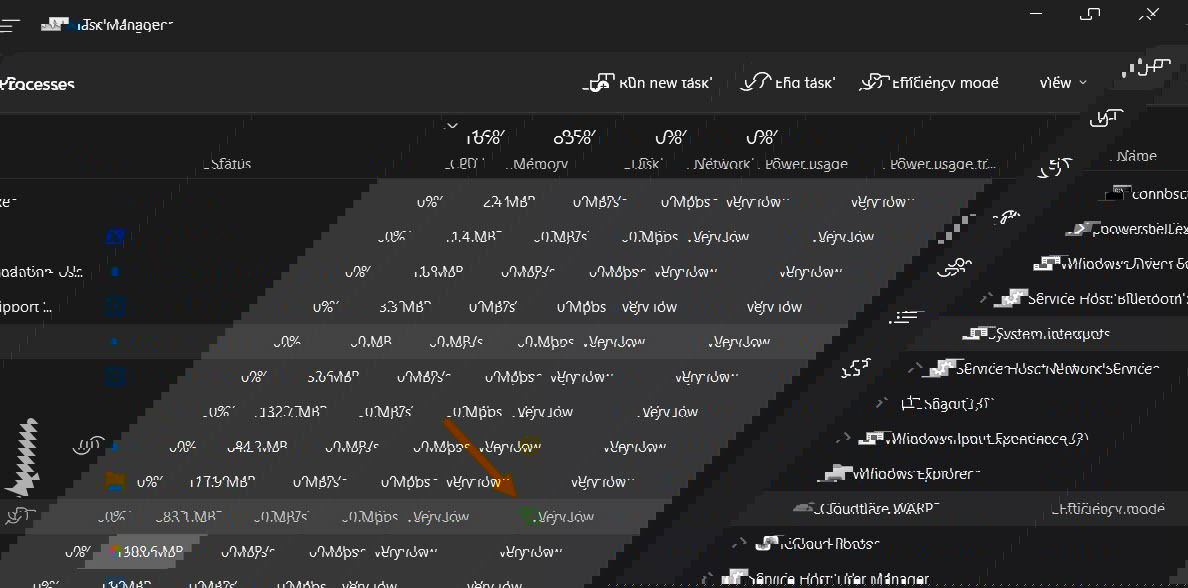 Зелёный значок листа рядом с приложением в режиме эффективности.