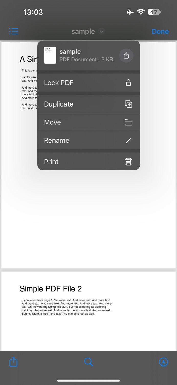 Опция Заблокировать PDF в приложении Файлы