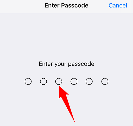 Ввод текущего кода-пароля iPhone.