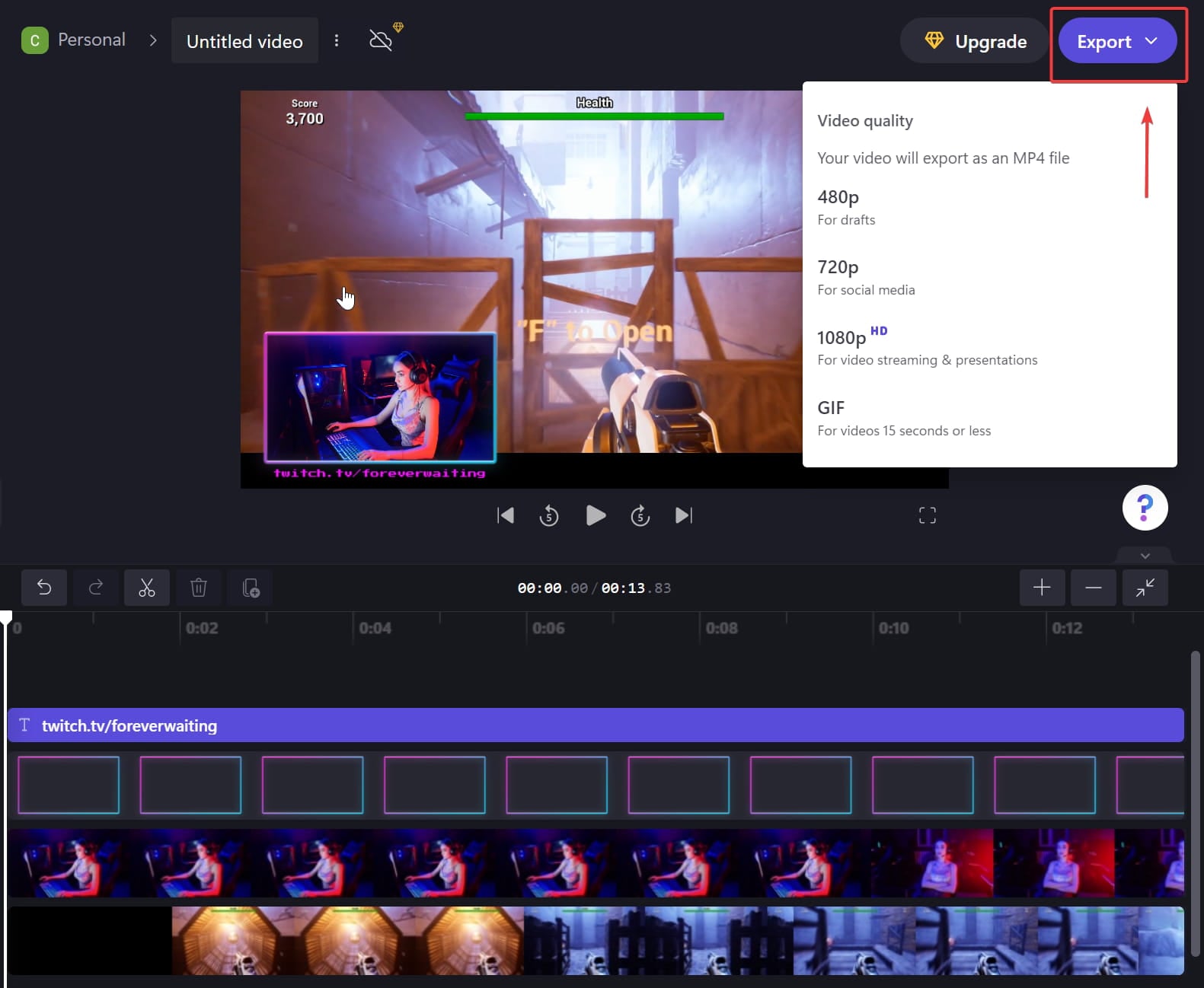 Экспорт видео в Clipchamp