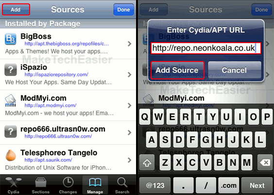 Окно добавления источника в Cydia