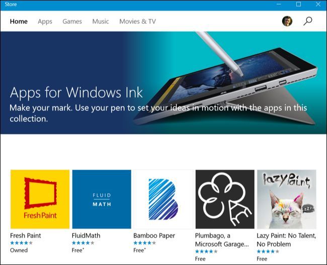 Раздел «Получить больше приложений для пера» в Магазине Windows