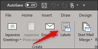 Кнопка Этикетки в меню Рассылки