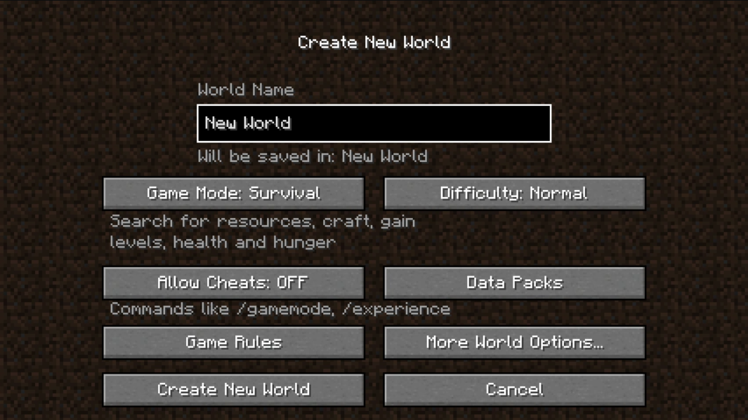 Создание нового мира в Minecraft для кроссплея