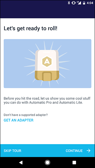 Скриншот: приветствие в приложении Automatic