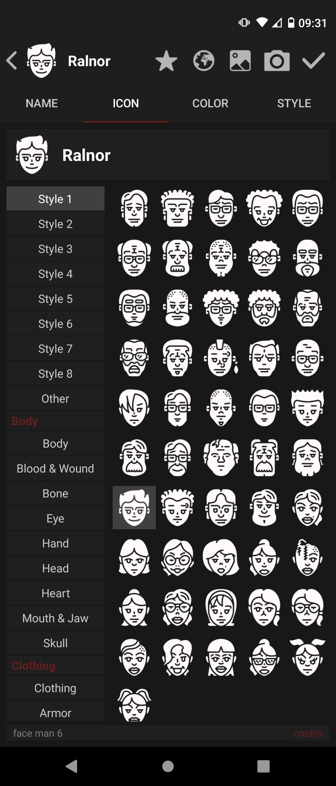 Доступные иконки в RPG Notes