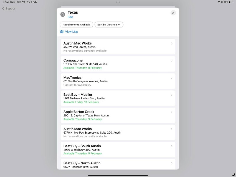 image showing location selections on apple ipad