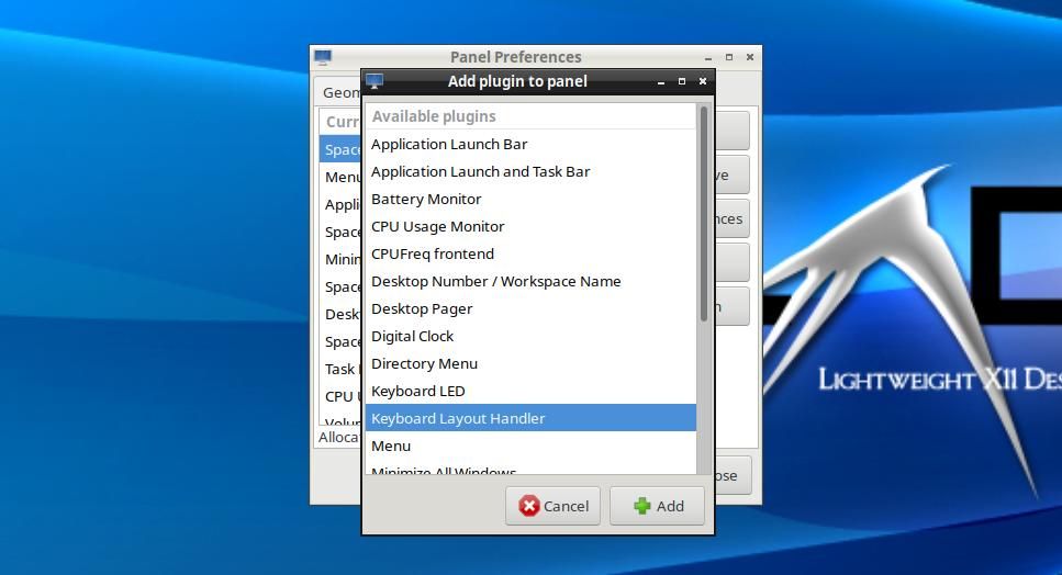 операции по добавлению в lxde