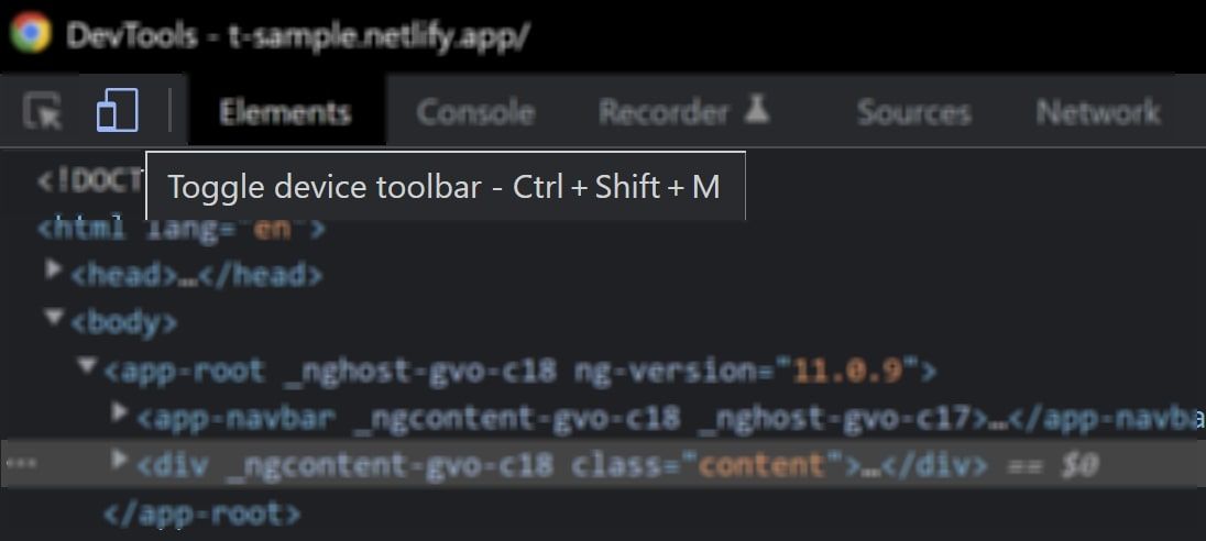 Иконка переключения панели устройств в DevTools