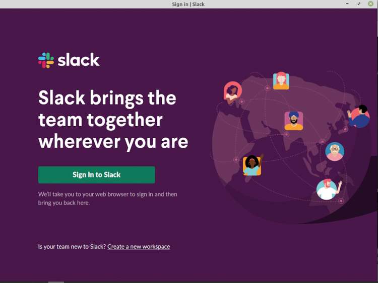 Рабочее окно Slack на Ubuntu