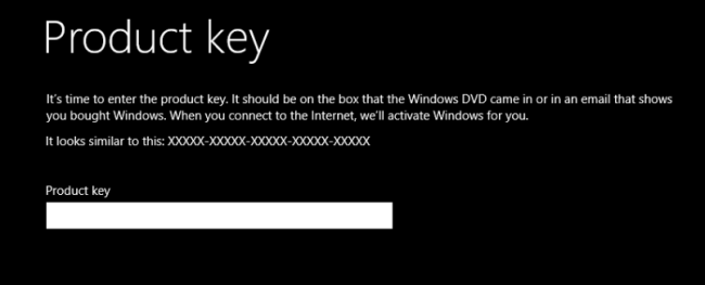 Ввод ключа Windows 8 в окне активации Windows 8.1