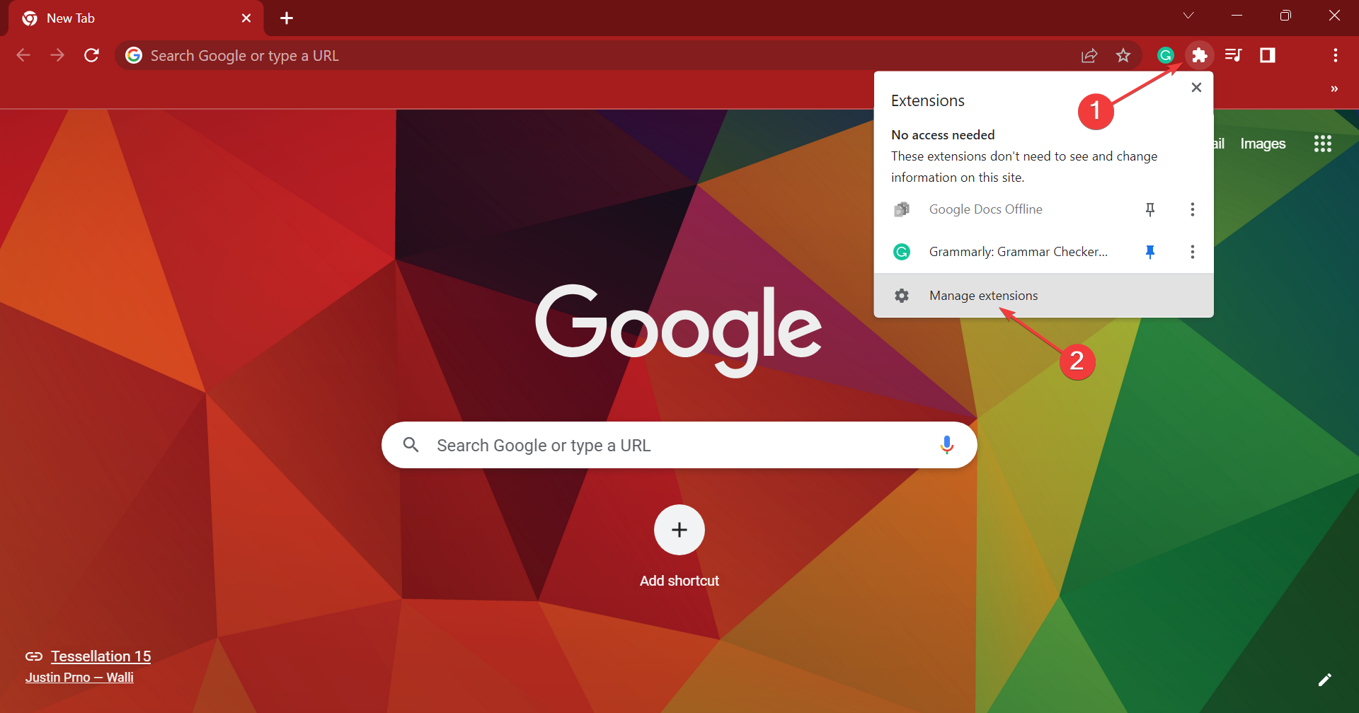 Открыть управление расширениями