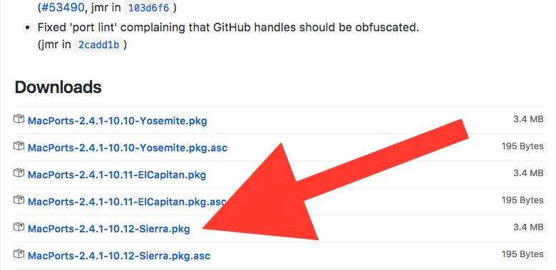 Выбор релиза MacPorts на странице загрузки