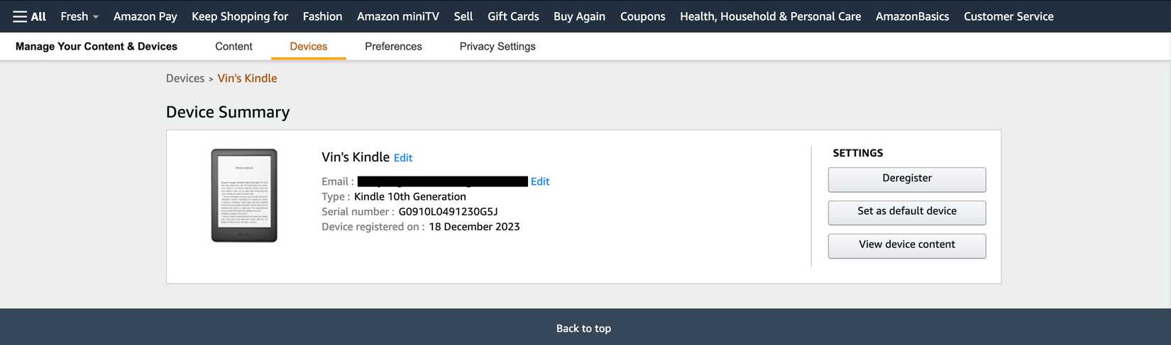 На перенаправленной странице вы увидите адрес электронной почты вашего Kindle.